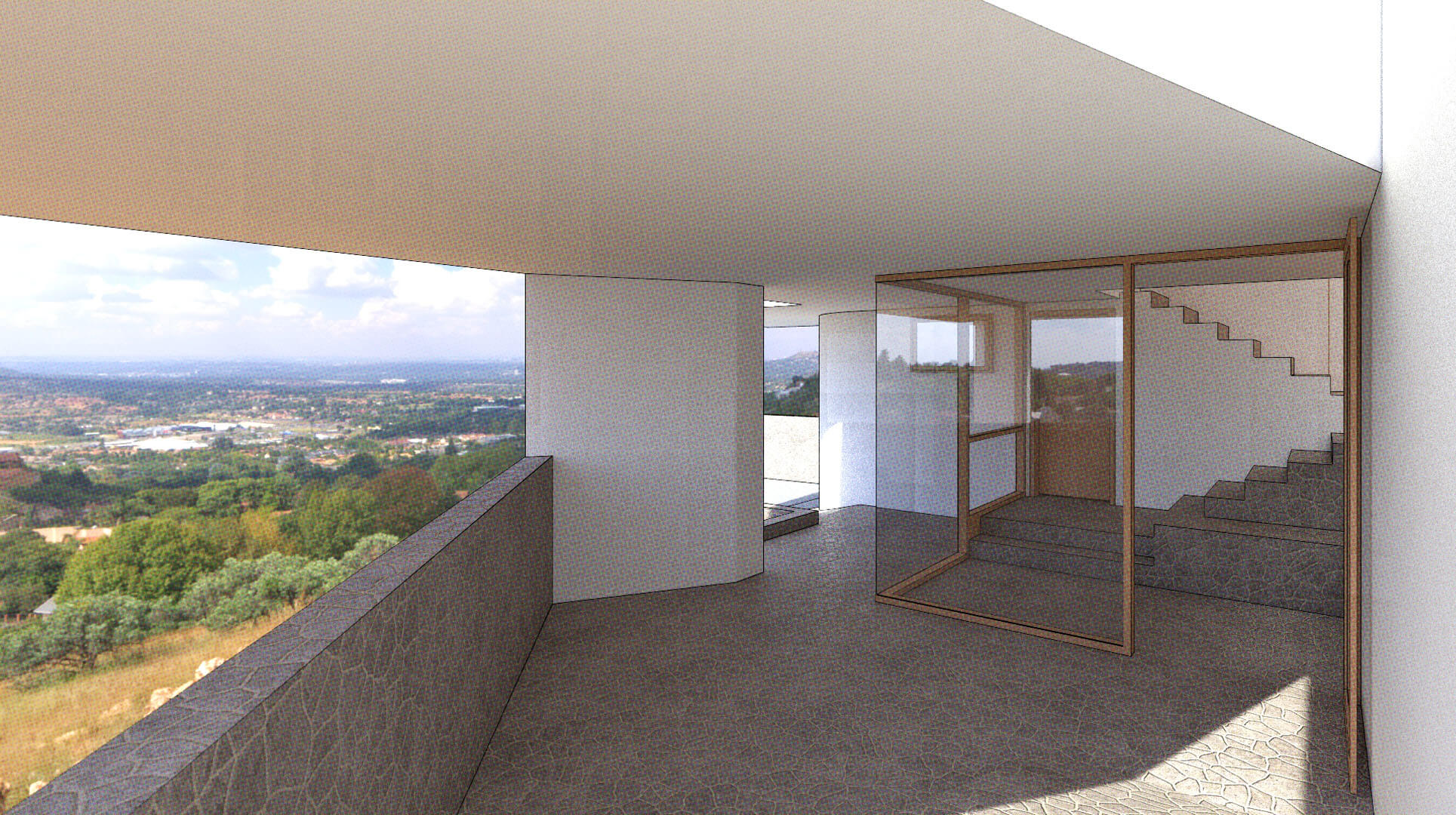 Hermosa vista del entorno desde el atrio de la casa patio pabellón, diseñada por HGSE arquitectos en Caracas