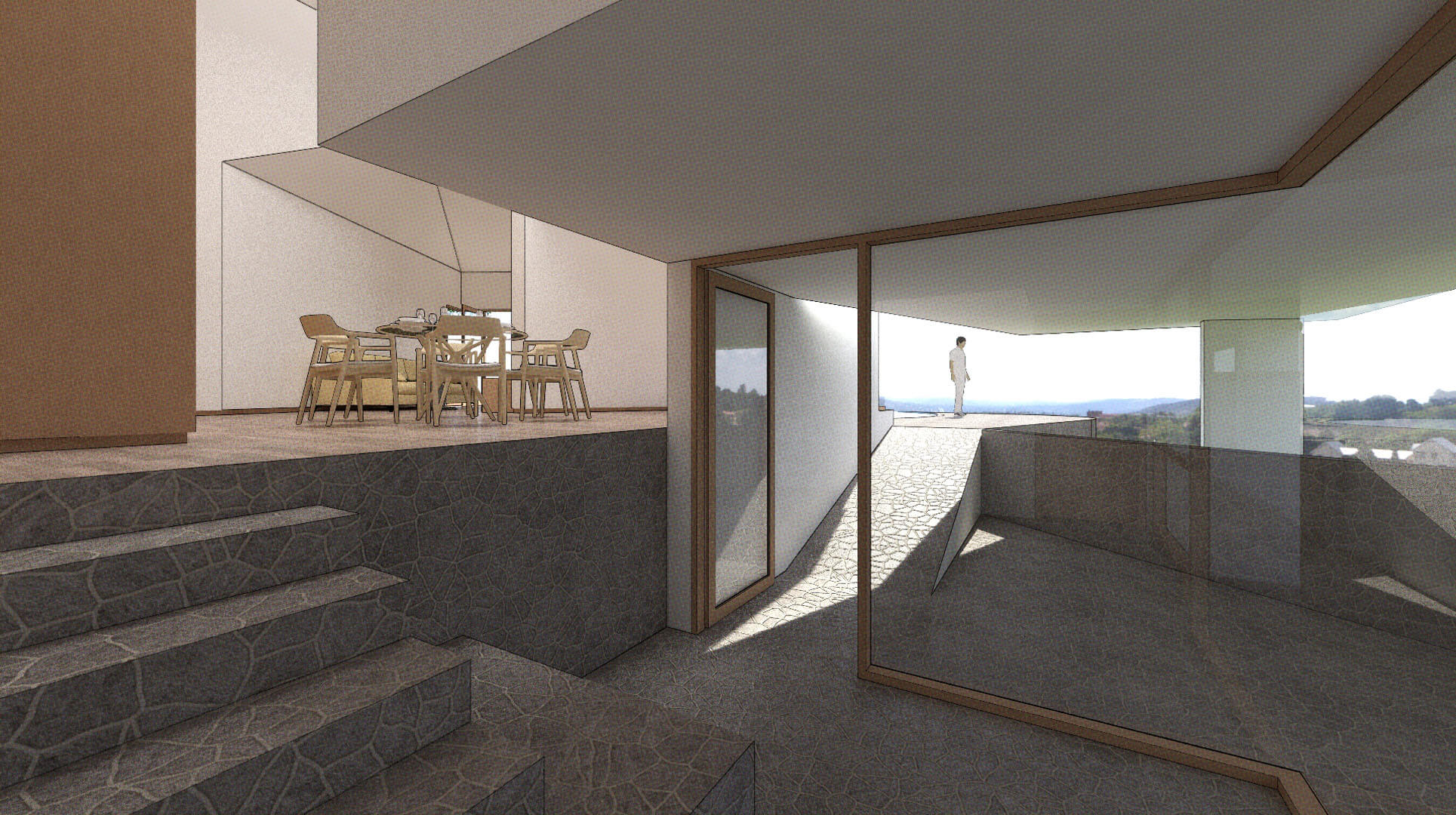 La atractiva arquitectura del espacio de ingreso a la casa patio pabellón, diseñada por HGSE arquitectos en Caracas