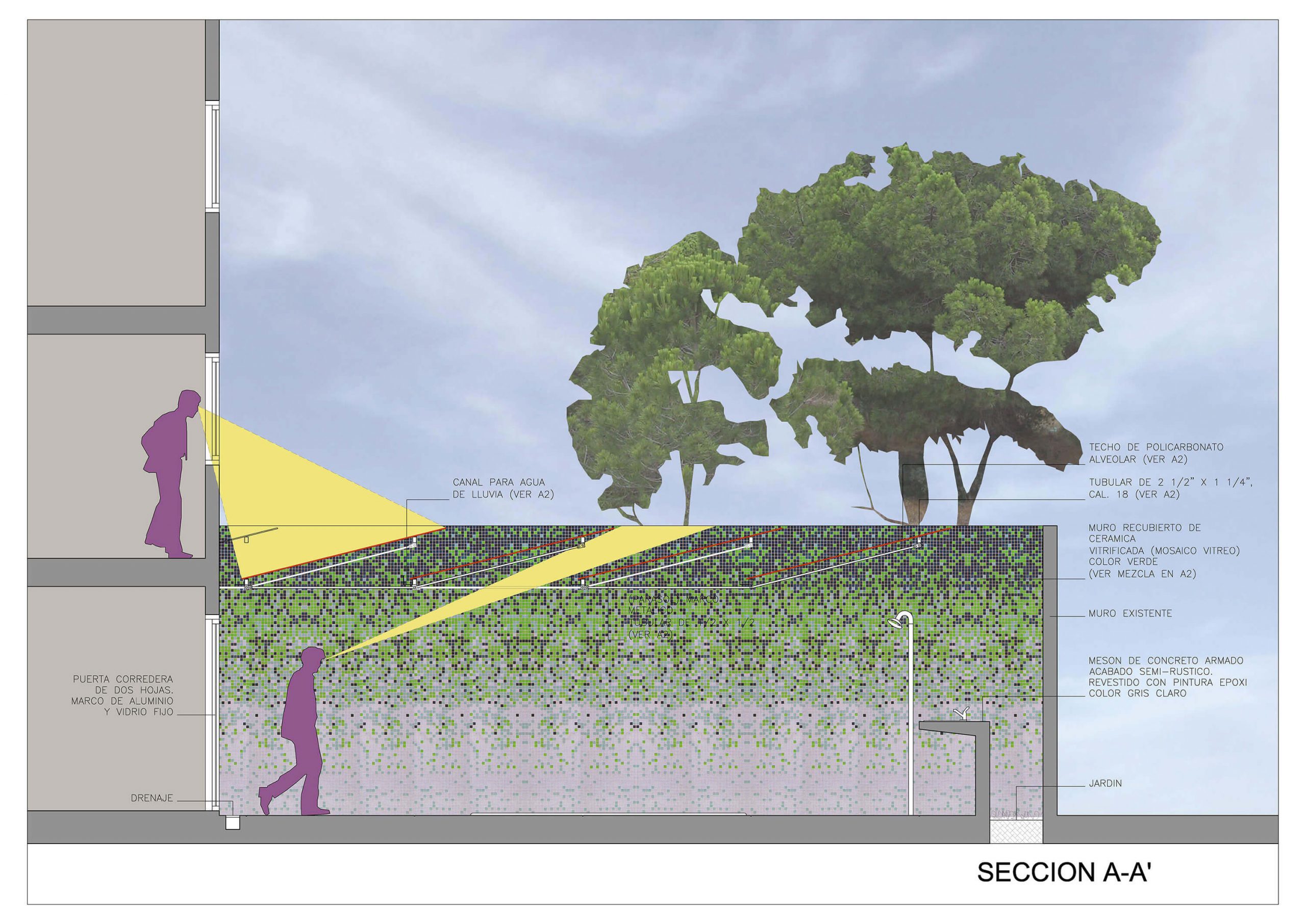 Diseño de un patio. Plano de sección transversal Diseño de un patio. Plano de sección transversal