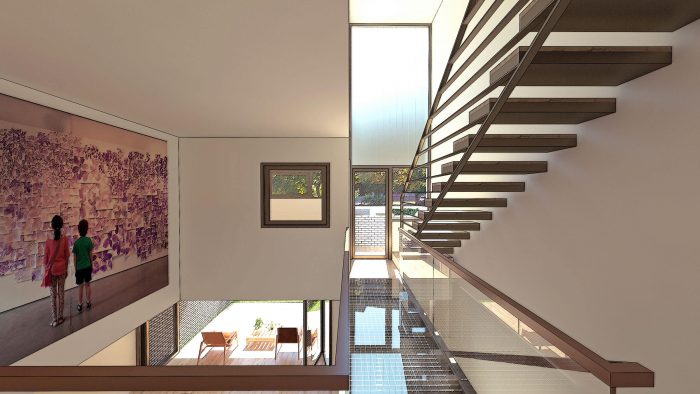 Diseño de casas en Valdemoro: su arquitectura crea vistas hacia el parque desde el salón a doble altura