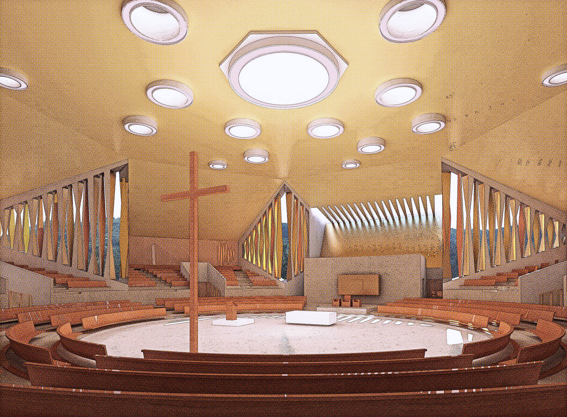El Templo Votivo para la Virgen del Valle permite congregar a la asamblea de fieles alrededor del presbiterio El Templo Votivo para la Virgen del Valle permite congregar a la asamblea de fieles alrededor del presbiterio