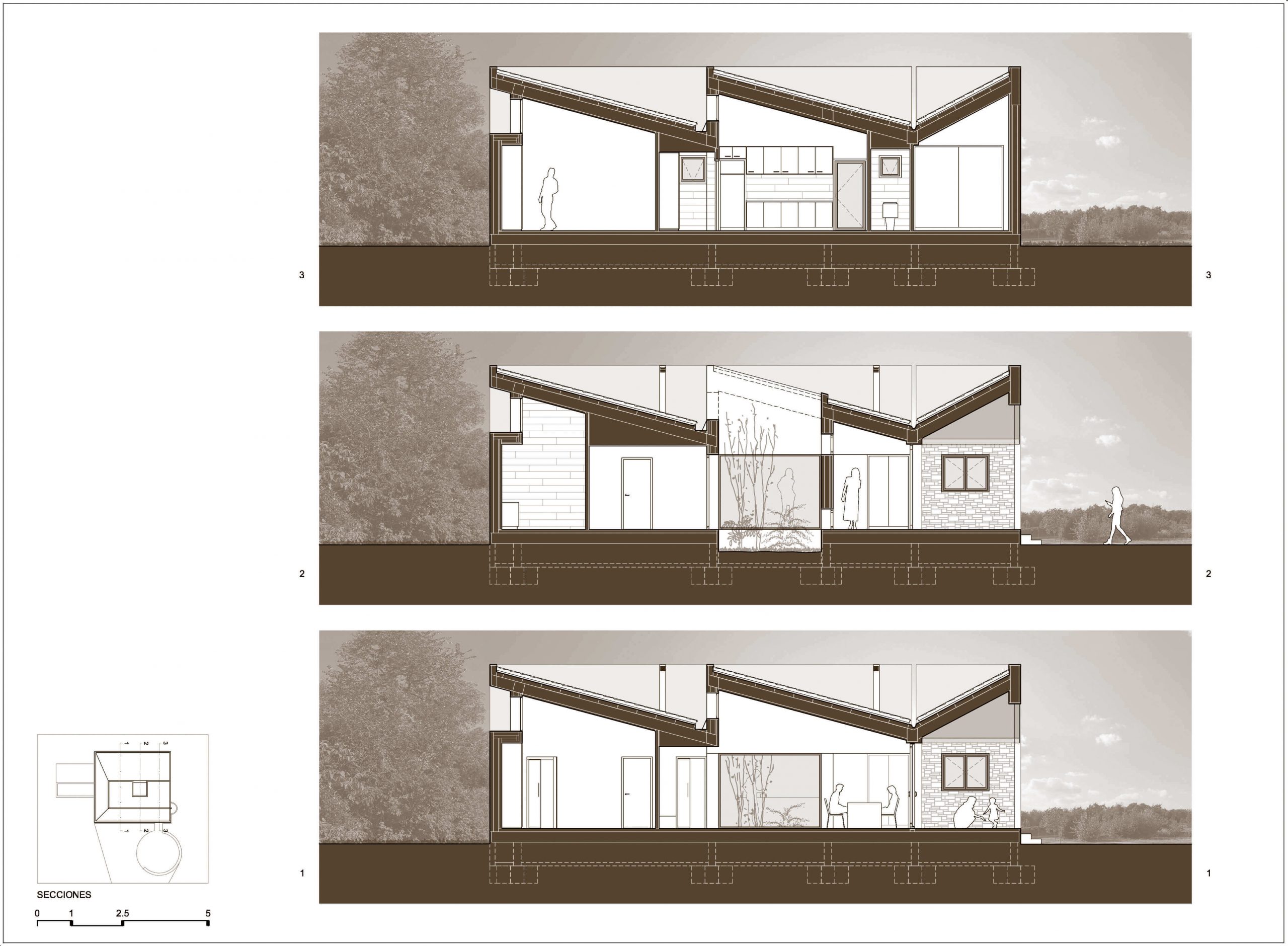 Diseño de casa en Fresnedillas de la Oliva. Plano de las secciones transversales de la vivienda