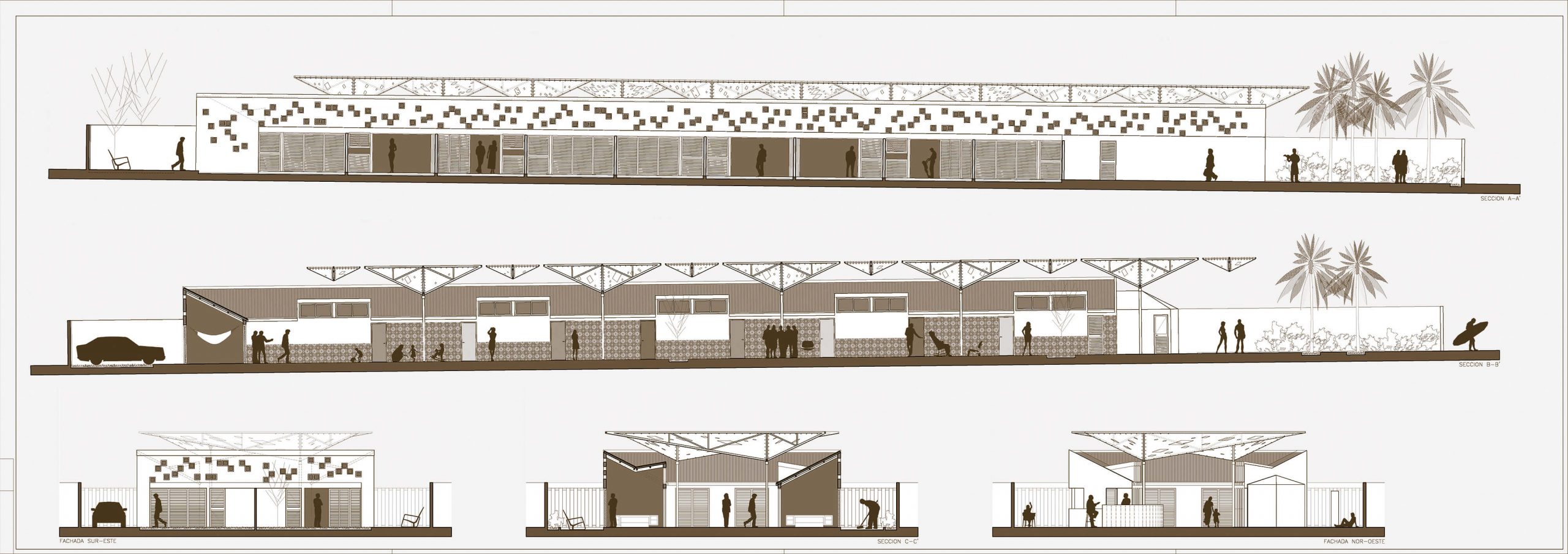 diseno-arquitectura-medida-posada-araya-alzados-secciones Hotel en la playa. Planos de secciones y alzados de la posada en la playa
