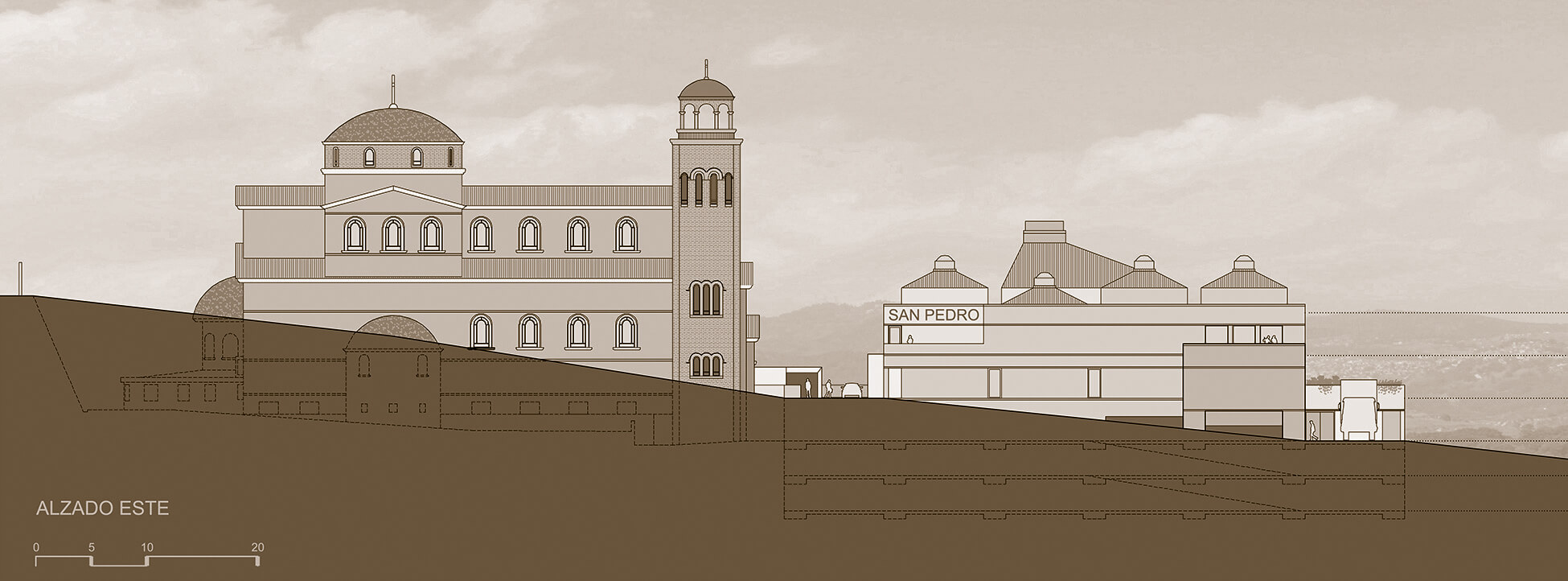 centro-comunitario-san-pedro-y-san-pablo-iglesia-ortodoxa-mexico-alzado-este Alzado Oeste del Centro Comunitario San Pedro y San Pablo junto a la iglesia ortodoxa San Jorge en México