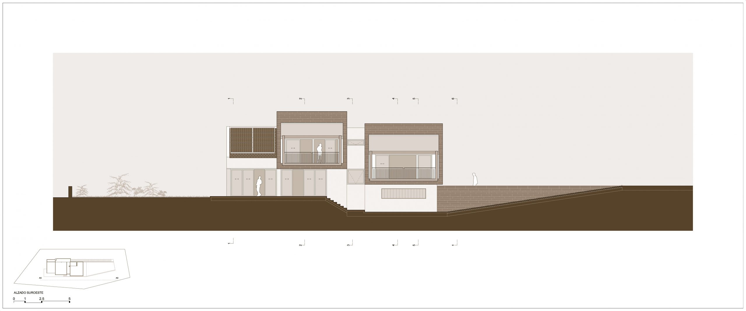 Diseño de casa en la Sierra de Madrid. Alzado suroeste