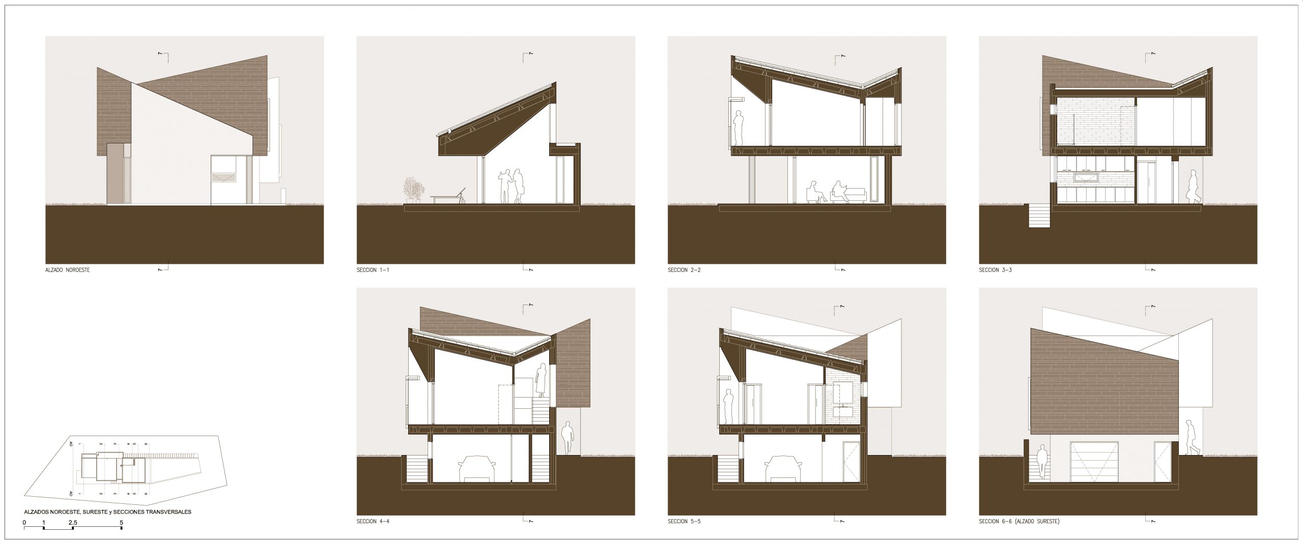 Diseño de casa en la Sierra de Madrid. Plano de secciones transversales