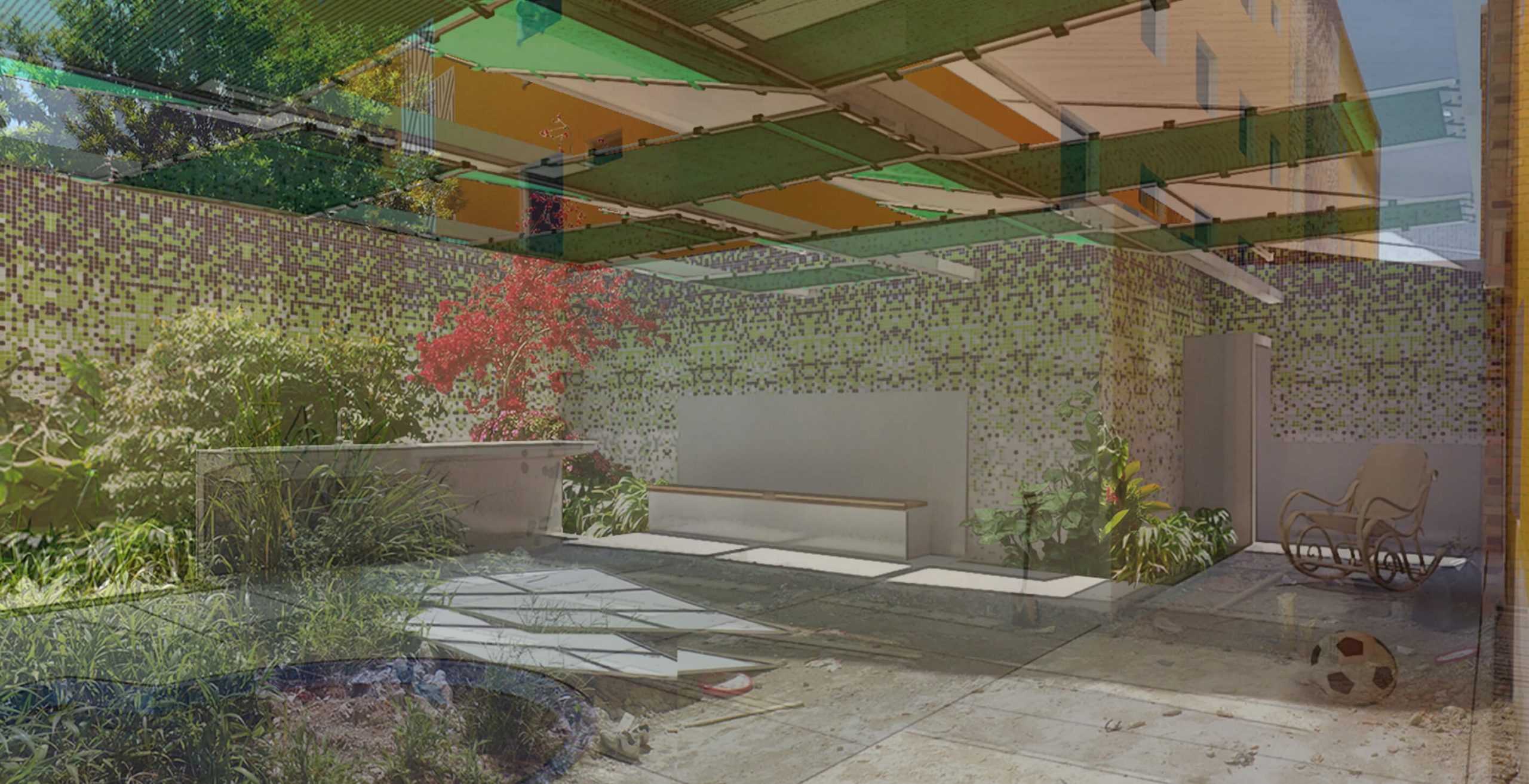 Diseño de un patio. Ejecución de obras para acondicionar el patio de un apartamento. Fase 3