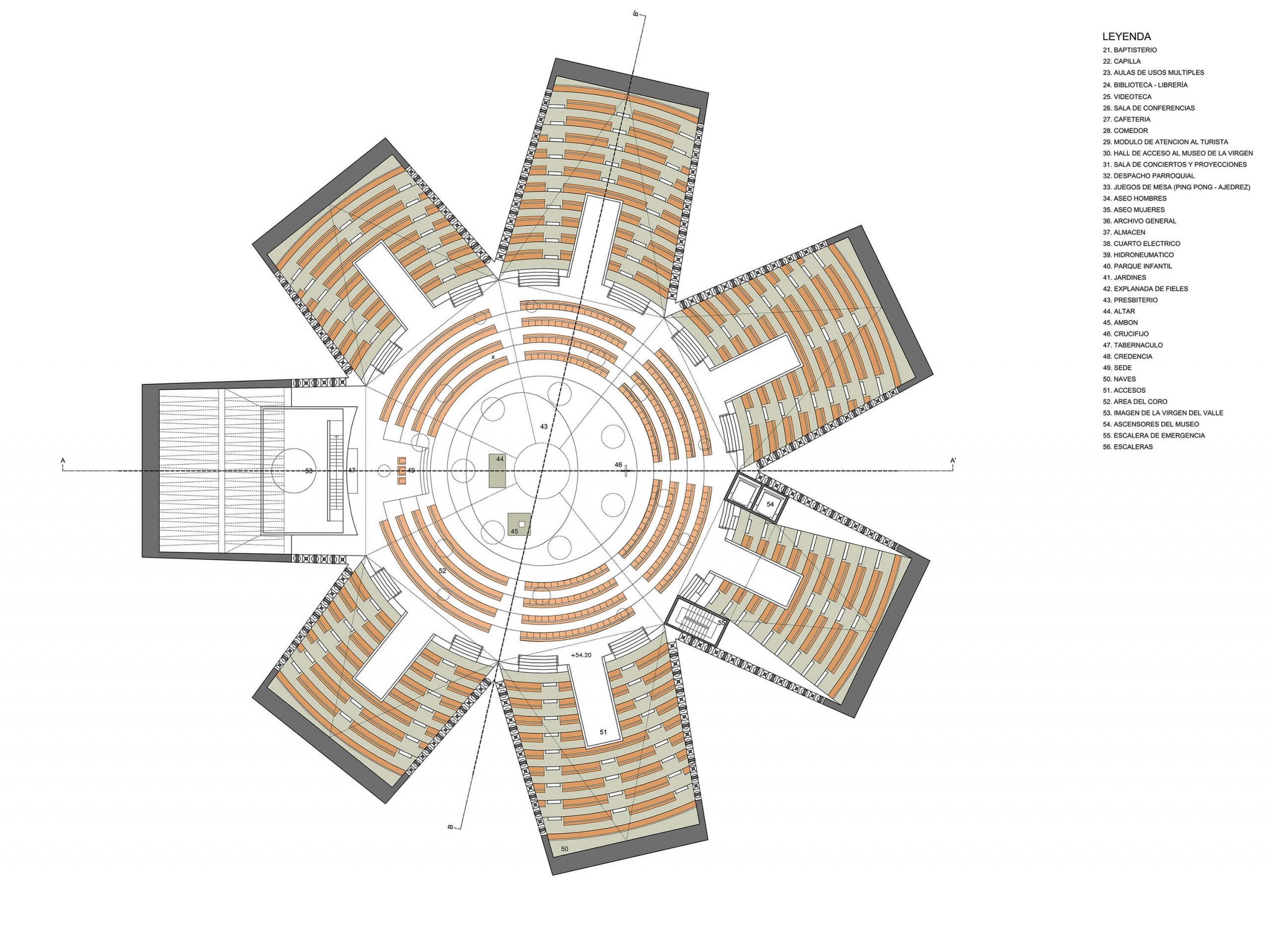 Templo Votivo para la Virgen del Valle. Plano de planta del nivel Iglesia Templo Votivo para la Virgen del Valle. Plano de planta del nivel Iglesia