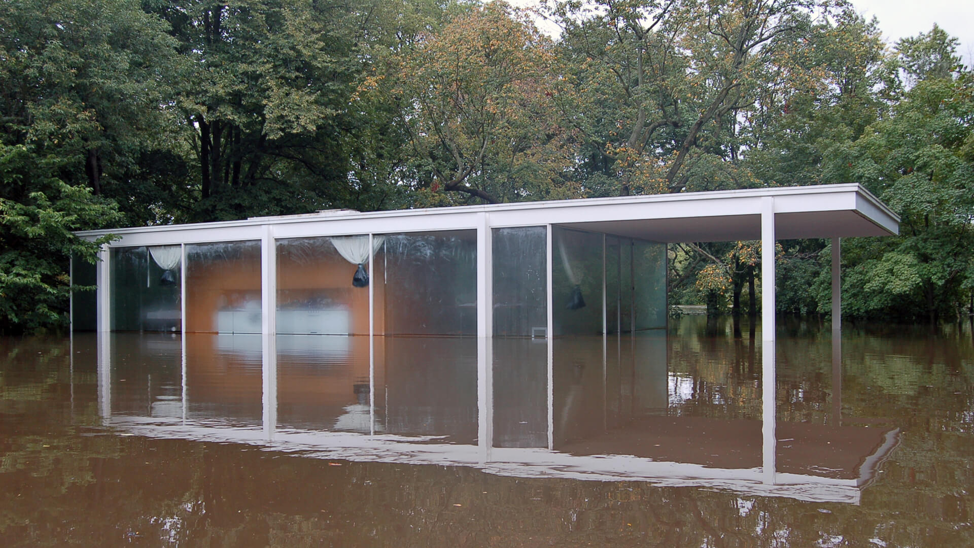 Coexistencia naturaleza arquitectura: casa Farnsworth inundada