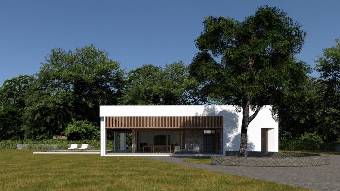 Diseño del porche cubierto orientado al sur de la Casa en Fresnedillas de la Oliva, proyecto de HGSE Arquitectos en Madrid.