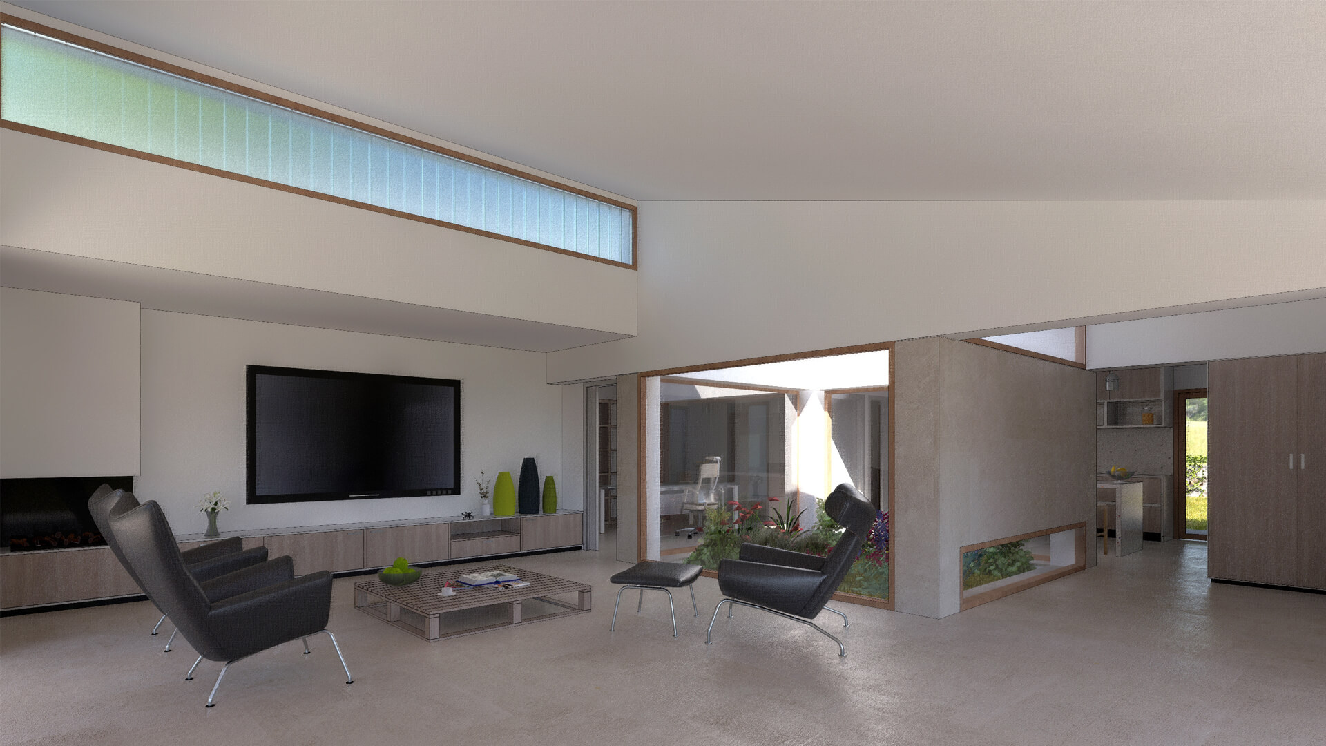 Diseño de casa en Fresnedillas de la Oliva, Madrid, con sala de estar moderna y patio interno