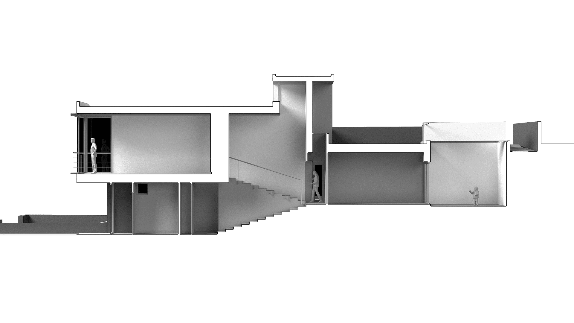 Diseño de casa en Madrid, sección longitudinal del modelo por la escalera interna