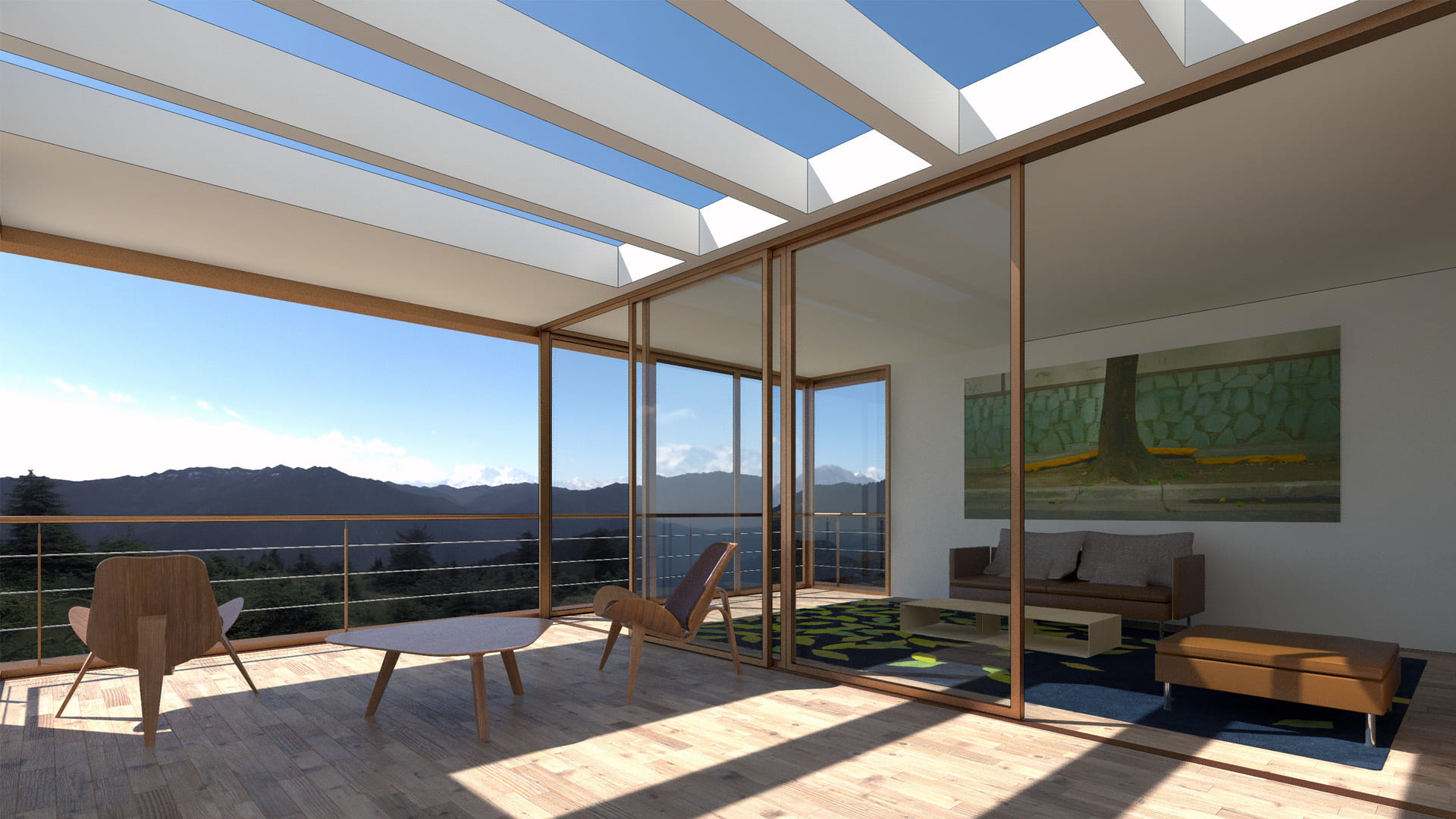 Diseño de casa en Robledo de Chavela, Madrid, con mirador, terraza con pérgolas y ventanas panorámicas