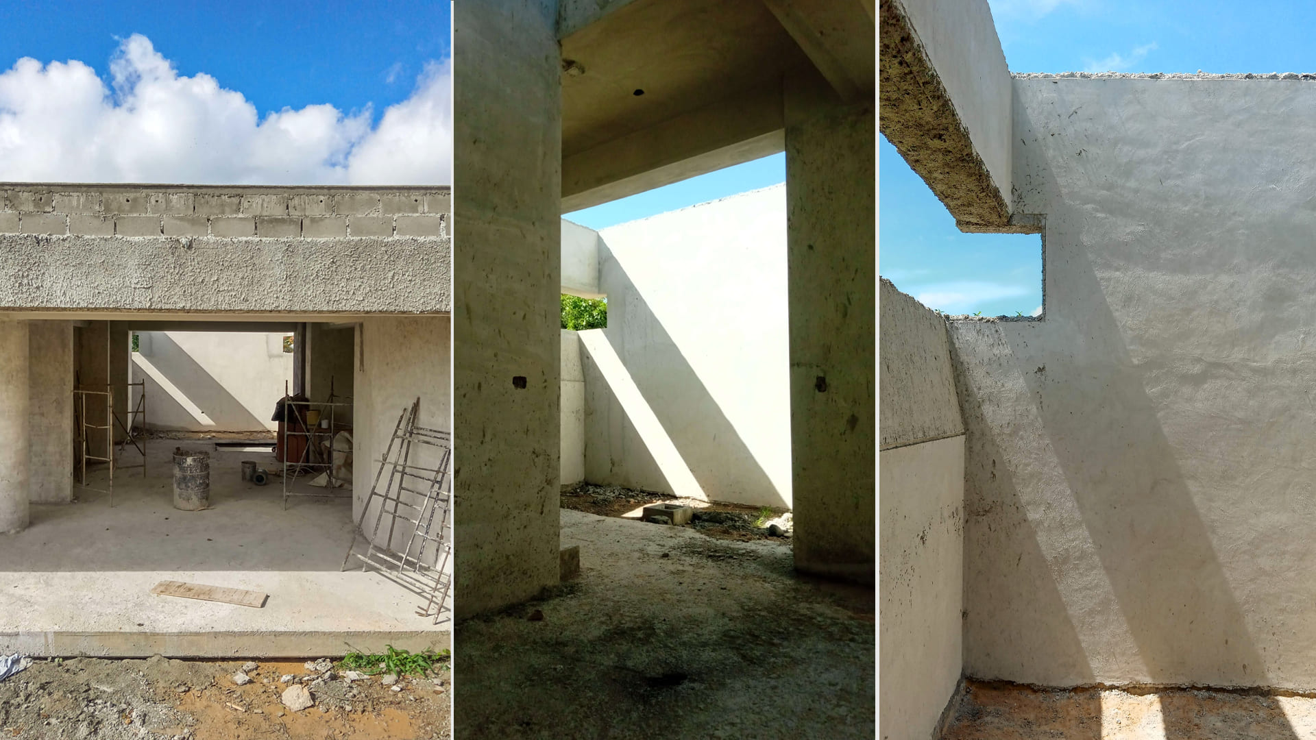 Patios internos en casa moderna, Venezuela, aportan luz y ventilación cruzada, creando ambiente fresco, iluminado y saludable