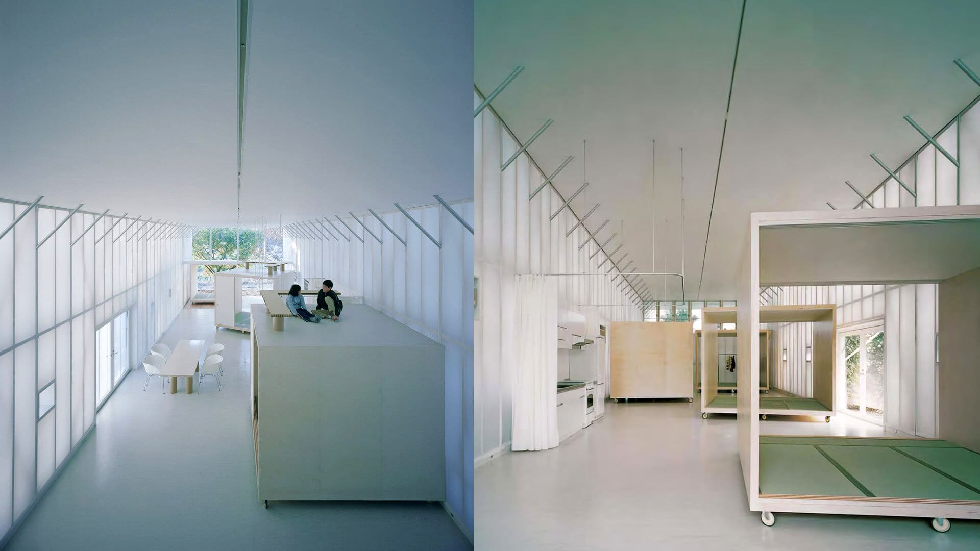 Casas Modernas: el interior espacioso de la Naked House con sus espacios-muebles característicos.
