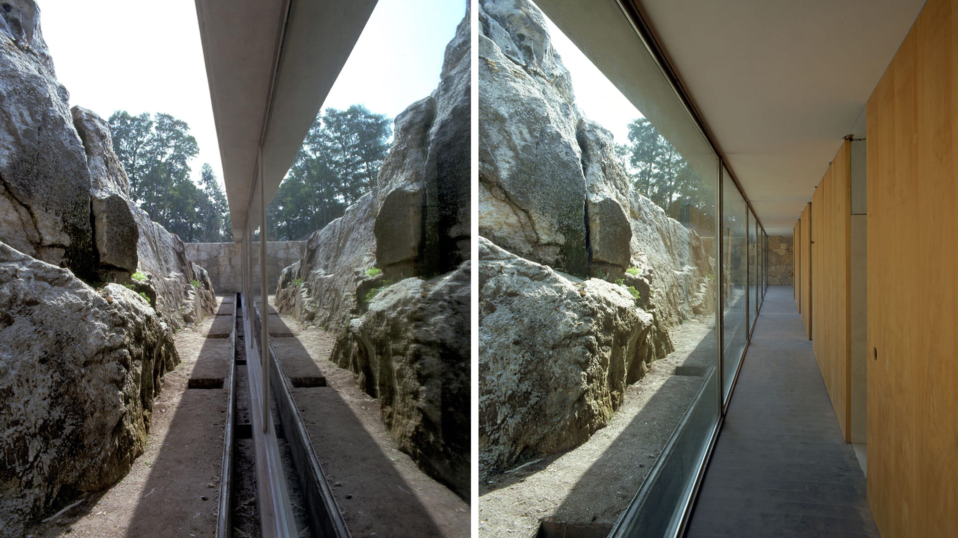 Casa en Moledo: pasillo con armarios y ventanas que integran el patio al espacio interior conectando la casa y la naturaleza.