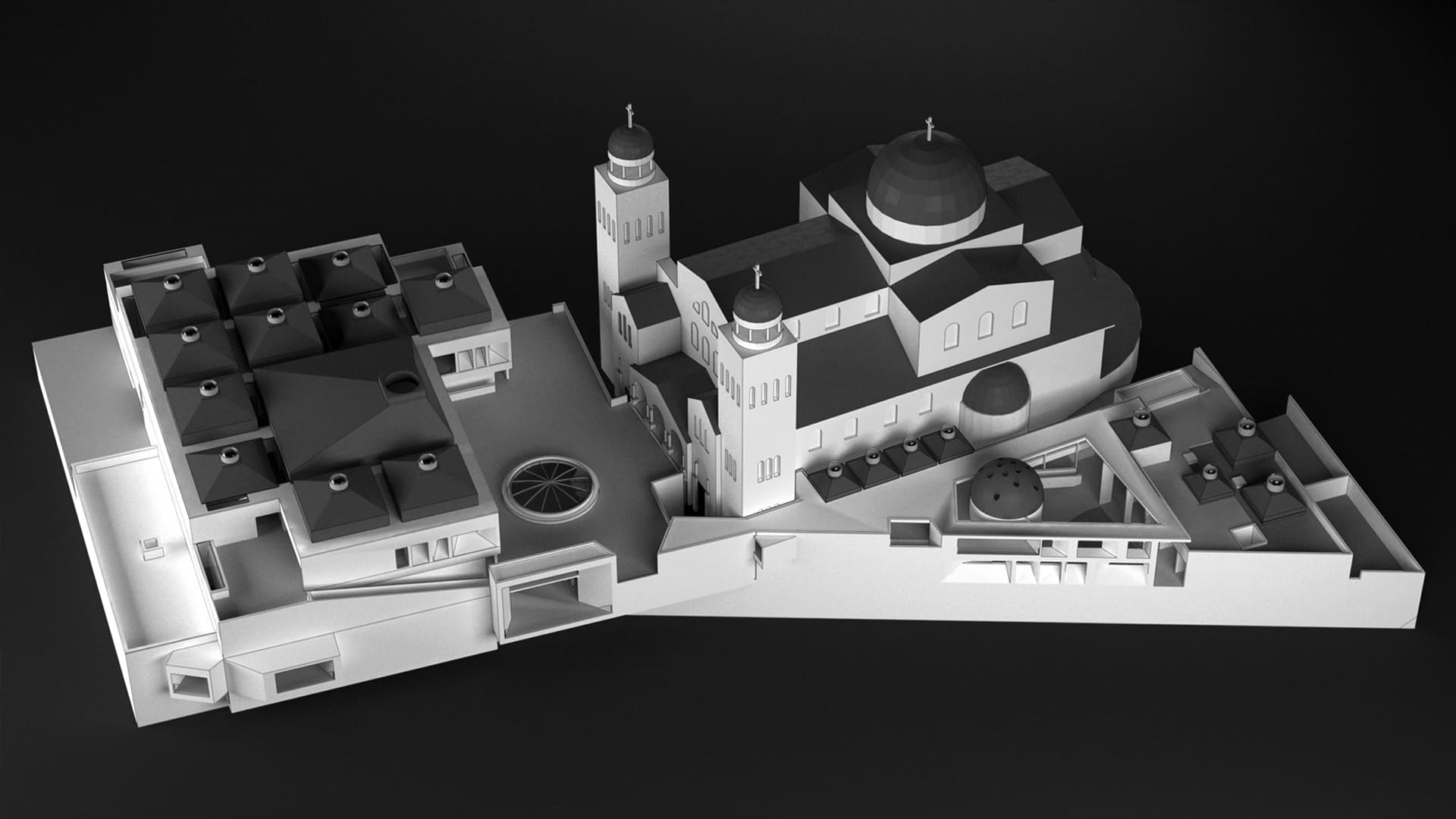 Modelo del Centro Comunitario San Pedro y San Pablo junto a la Catedral Ortodoxa San Jorge en Ciudad de México.