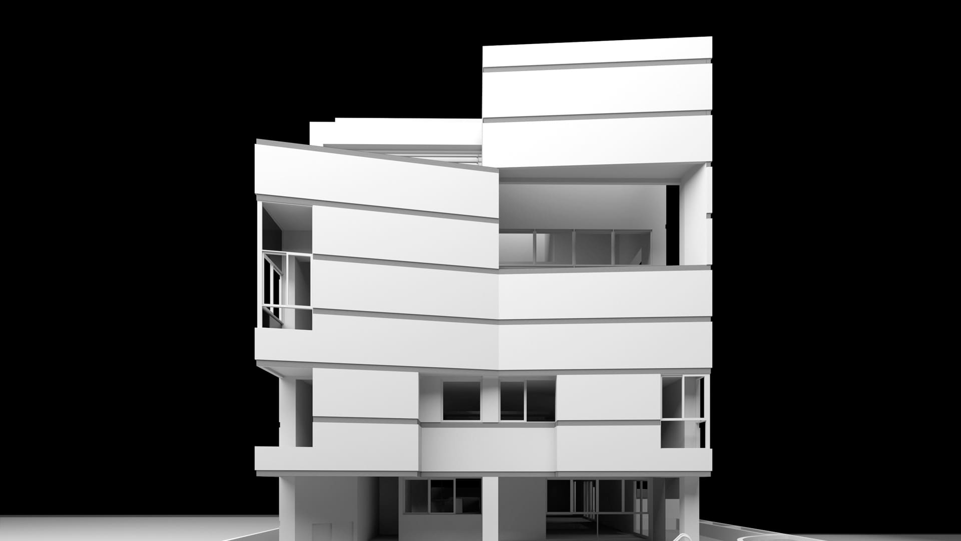 Fachada Oeste del modelo del edificio de apartamentos de lujo en Caracas, Venezuela, diseño del estudio de arquitectura HGSE.