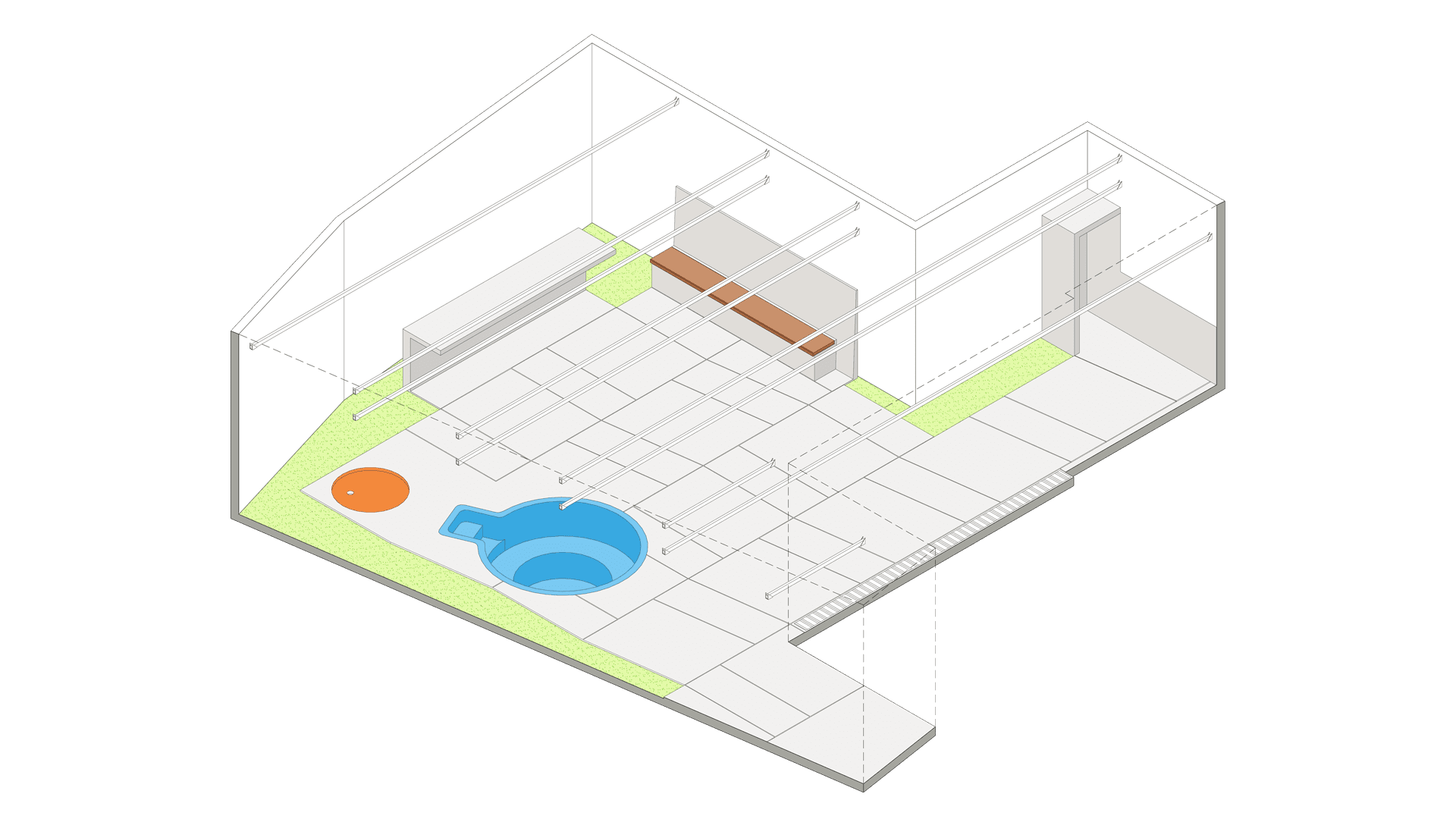 Diseño de un patio. Despiece de elementos incorporados al proyecto de arquitectura para la reforma integral del patio. Paso 3