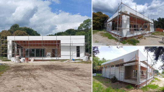 Obra avanzada de casa moderna en Fresnedillas, ejemplo de ejecución real para calcular cuánto cuesta construir una casa en España.
