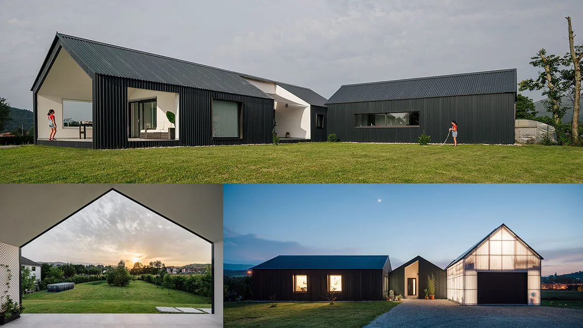 Fachadas de casas modernas de metal cladding en Cantabria: Casa Calderona. Revestimiento metálico negro y policarbonato.