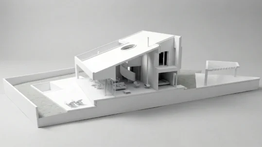 Maqueta de arquitectura seccionada: organización compacta y optimización espacial en dos plantas | HGSE Arquitectos.