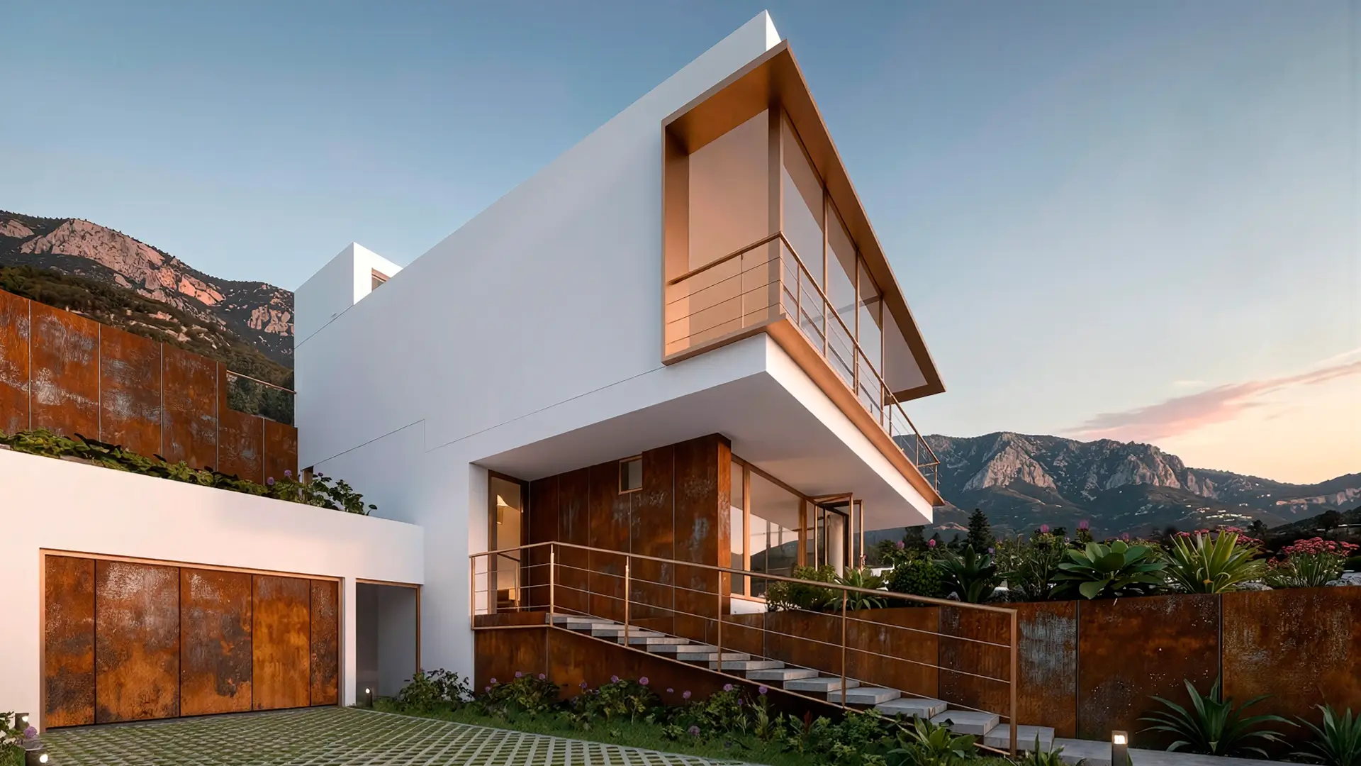 Casa en Robledo de Chavela, Sierra de Madrid. Implantación en medias alturas Casa unifamiliar en Robledo de Chavela, Sierra de Madrid, con volumen blanco, acero corten y vistas al paisaje montañoso.