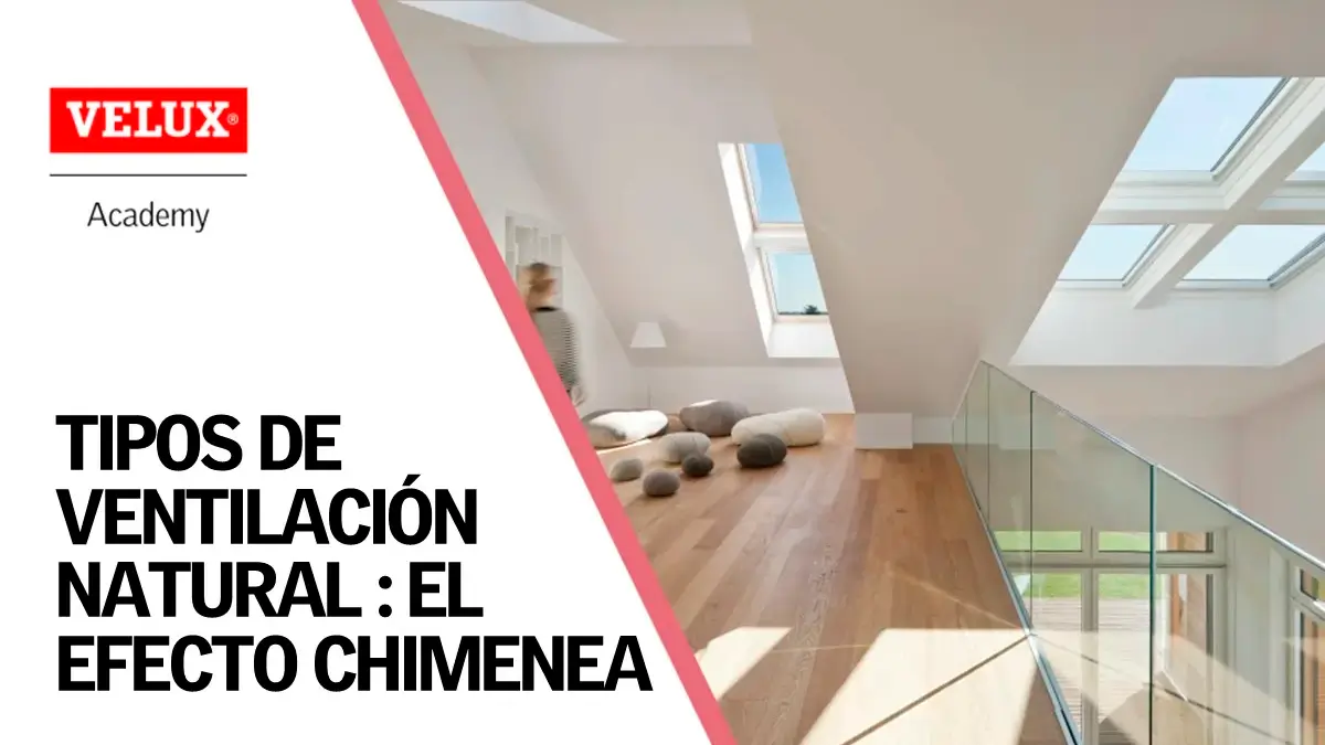 Esquema técnico de ventilación natural por efecto chimenea en vivienda, recurso educativo cortesía de VELUX Academy.