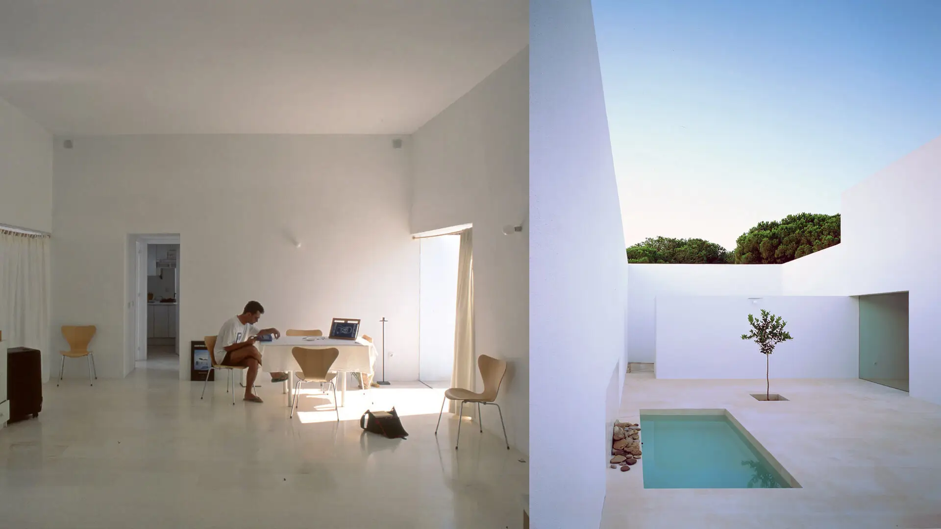 Casa Gaspar: Diseño horizontal con patios privados en Zahara de los Atunes. Casa Gaspar de Campo Baeza: vivienda de una planta con patios interiores y muros ciegos para privacidad absoluta.
