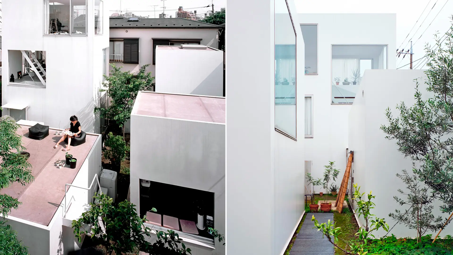 Casa de diseño en Japón: Pabellones blancos exentos, terrazas en cubierta y jardines de la Casa Moriyama de Ryue Nishizawa.
