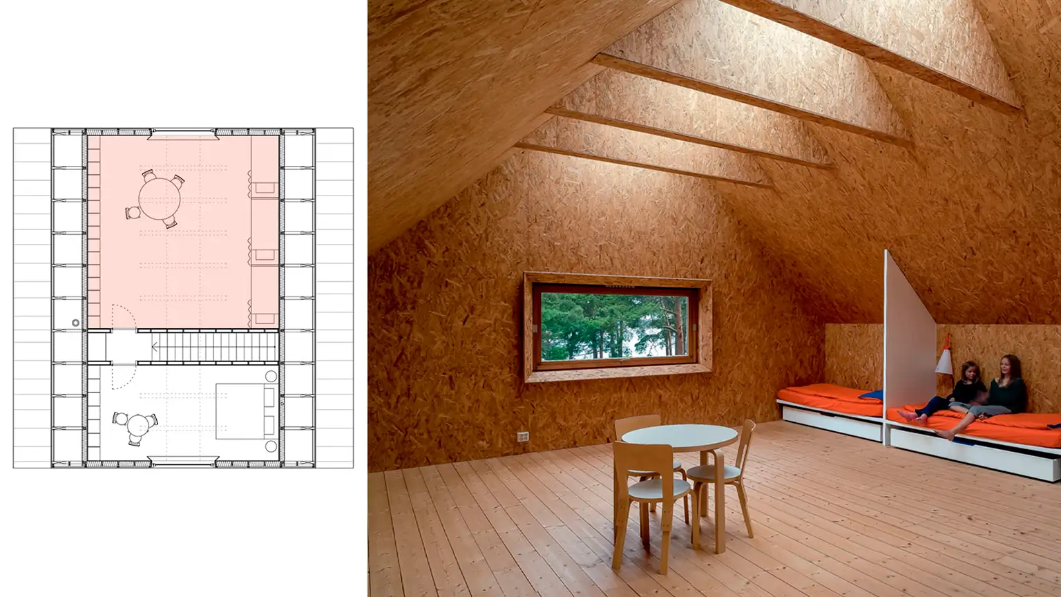 Planta alta y habitación de los hijos de la Casa Husarö, de Tham & Videgård: una casa moderna de dormitorios amplios.