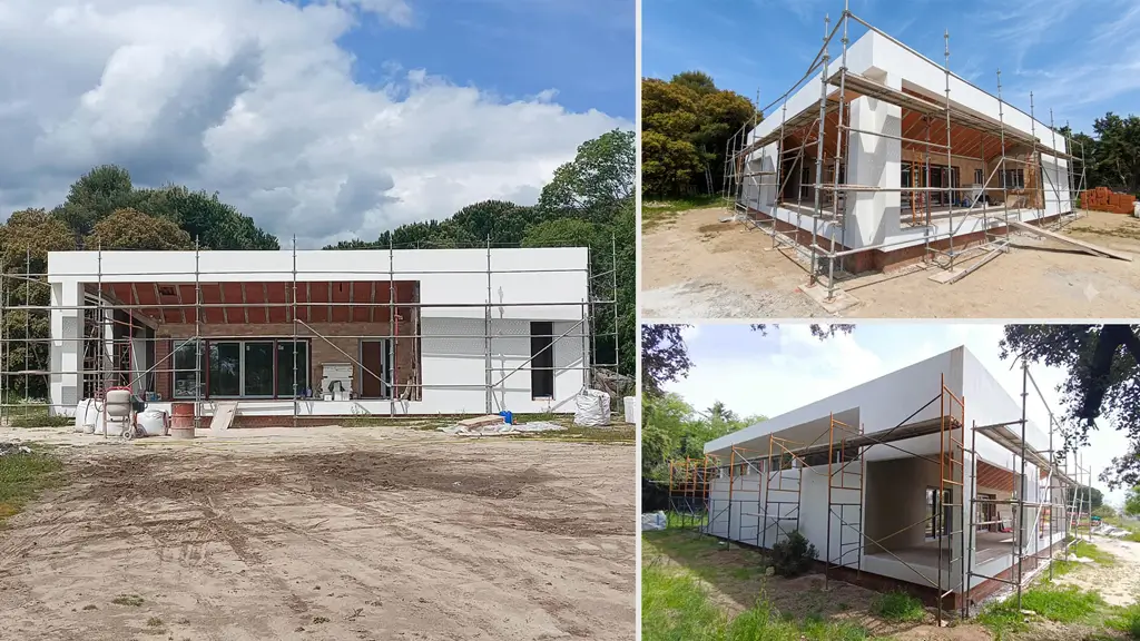 Construcción de Casa Moderna en Fresnedillas | Fidelidad al Diseño HGSE Arquitectos Obra avanzada de casa moderna cerca de Madrid, ejemplo de ejecución para calcular cuánto cuesta construir una casa en España.