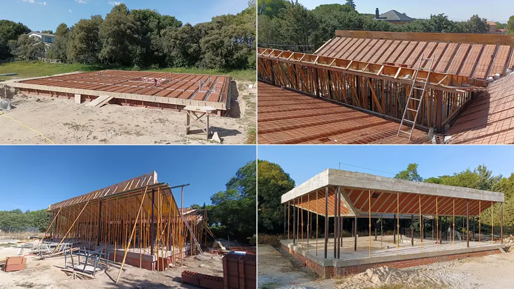 Ejecución de obra de vivienda unifamiliar en Fresnedillas de la Oliva, Madrid Fases de construcción de casa moderna en la Sierra de Madrid, ejemplo para calcular cuánto cuesta construir una casa en España.